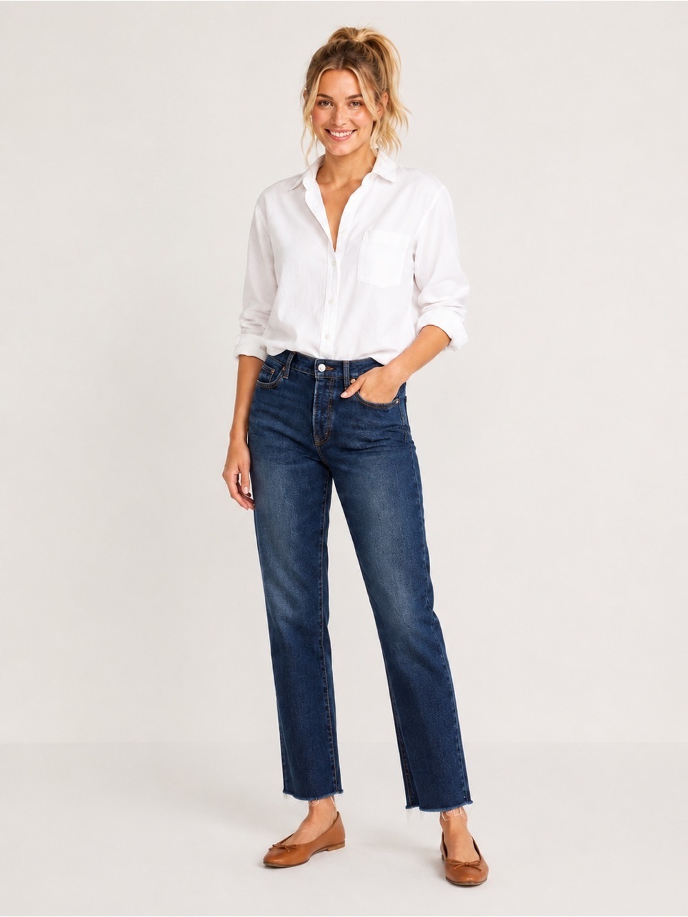 NEW Old Navy High-Waisted Button-Fly OG Straight Leg Jeans Dark Wash Size 4P
